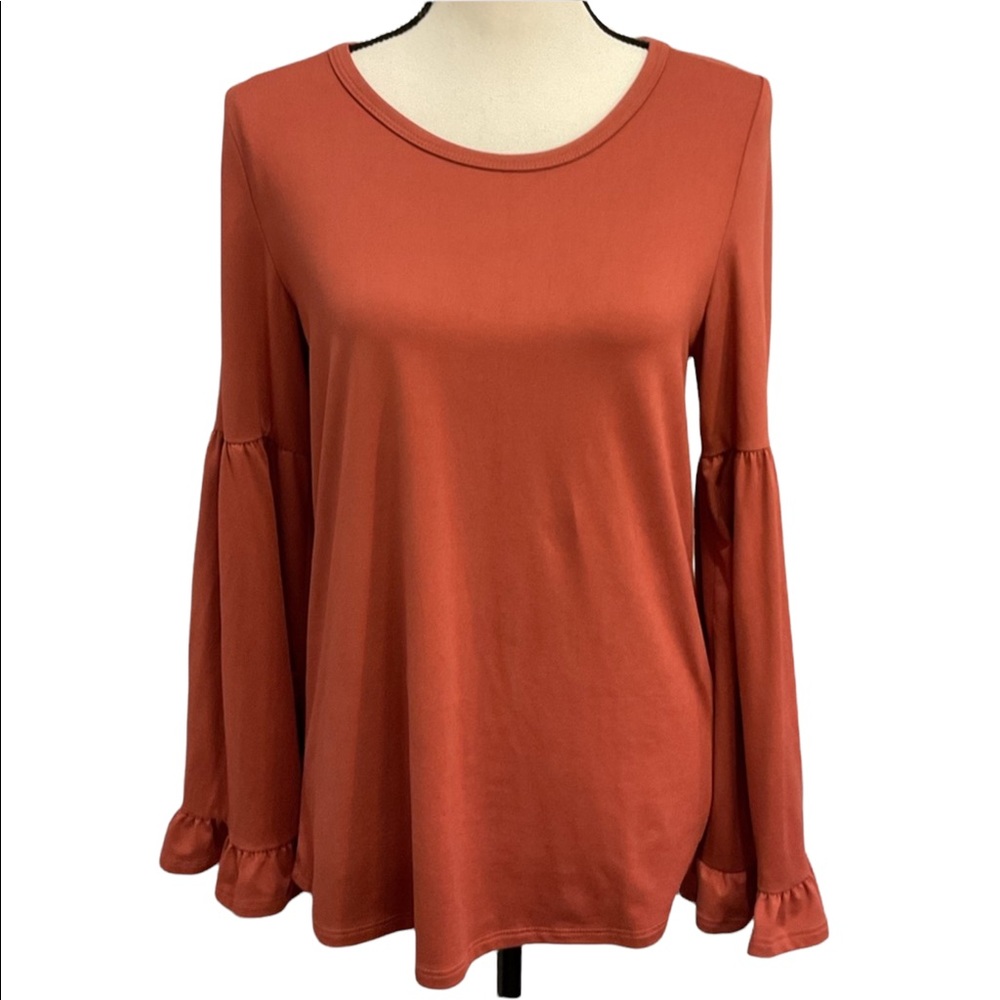 Entro Boutique Top Small Bell Sleeve Boho Red Rust